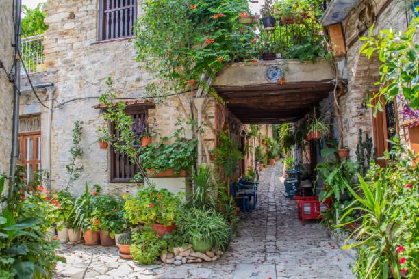 Scenes from the narrow lanes of the village of Pano Lefkara in Cyprus