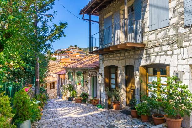 Traditional paved alleys in Dimitsana greek Village in Peloponnese, Greece