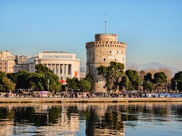 View of the White tower of Thessaloniki from the sea, Greece