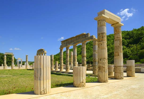 The Palace of Aigai following of restoration, Vergina, Macedonia, Greece, UNESCO World Heritage Site. The palace is where Alexander the Great was crowned king of the Macedonians